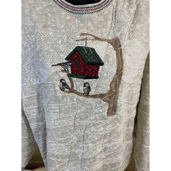 Vintage Jantzen USA Made Embroidered Bird/ House Women’s Woven Sweater Size L - Picture 2 of 16